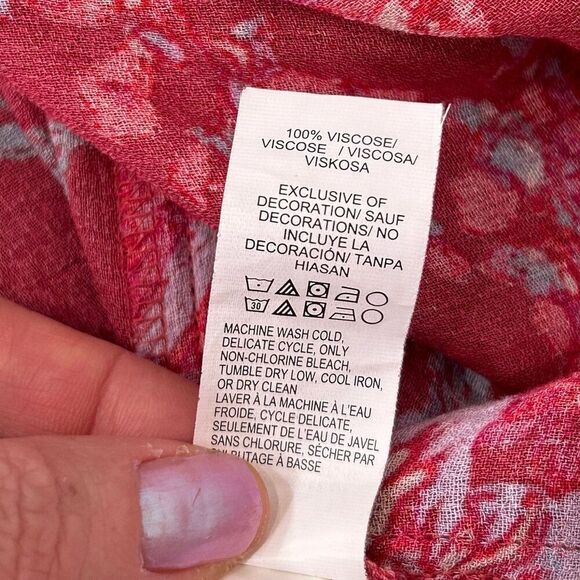 Lucky Brand Blouse Women's XL Red Split Neck Floral Long Sleeve Peasant Top Boho - Picture 13 of 13